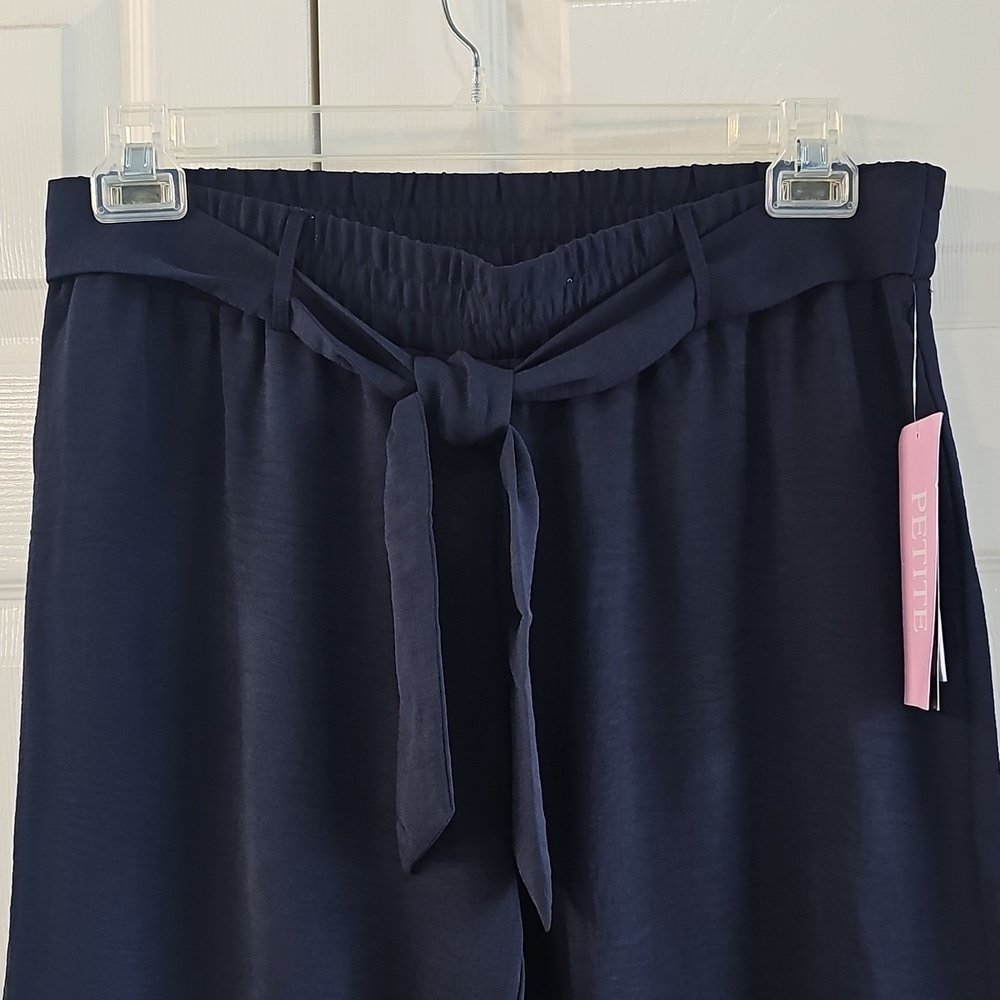 NWT New York Clothing CO Wide Leg Pull On Belted W Tie Petite Large (PL) Navy - Picture 4 of 16